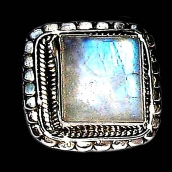 Bague indienne argent et Pierre de Lune - Bijoux indiens