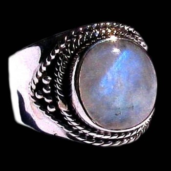 Bague indienne argent et Pierre de Lune - Bijoux indiens