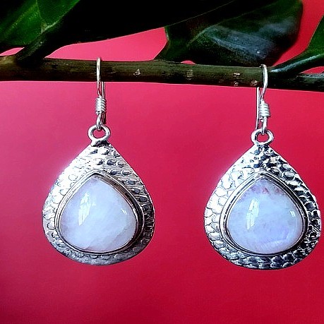 Boucles d'Oreilles indiennes Pierre de Lune - Bijoux Inde