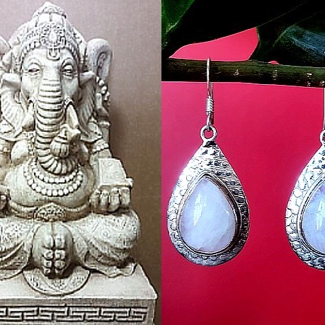 Boucles d'Oreilles indiennes Pierre de Lune - Bijoux Inde