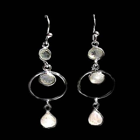 Boucles d'Oreilles indiennes Pierre de Lune - Bijoux Inde