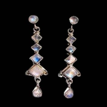 Boucles d'Oreilles indiennes Pierre de Lune - Bijoux Inde