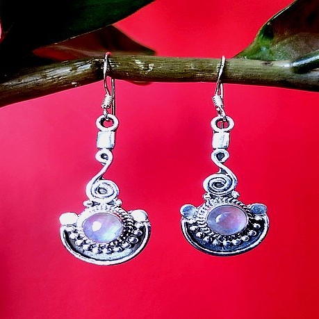 Boucles d'Oreilles indiennes Pierre de Lune - Bijoux Inde