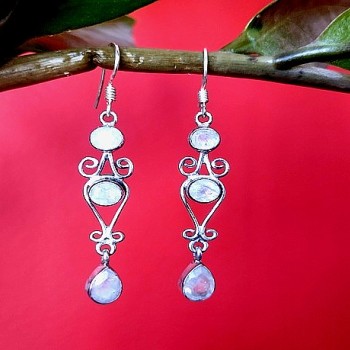 Bijoux inde - Boucles Oreilles indiennes argent Pierre de Lune 