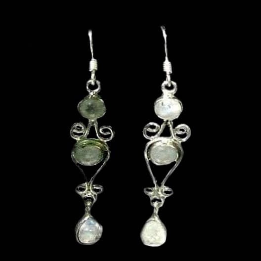 Bijoux inde - Boucles Oreilles indiennes argent Pierre de Lune 
