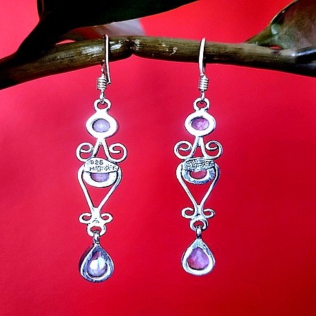 Bijoux inde - Boucles Oreilles indiennes argent Pierre de Lune 