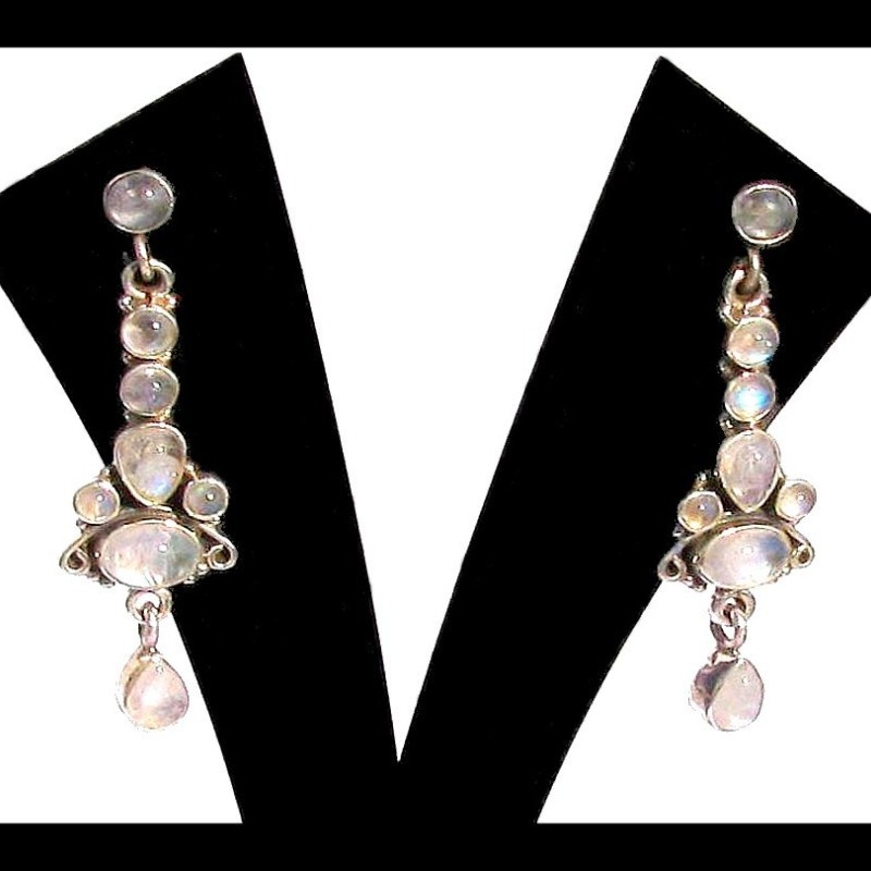 Boucles d'Oreilles indiennes Pierre de Lune - Bijoux Inde