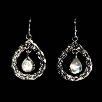 Boucles d'Oreilles indiennes Pierre de Lune - Bijoux Inde
