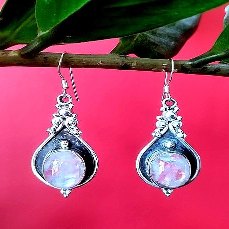 Boucles d'Oreilles indiennes Pierre de Lune - Bijoux Inde