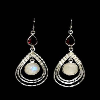 Boucles d'Oreilles indiennes Pierre de Lune - Bijoux Inde