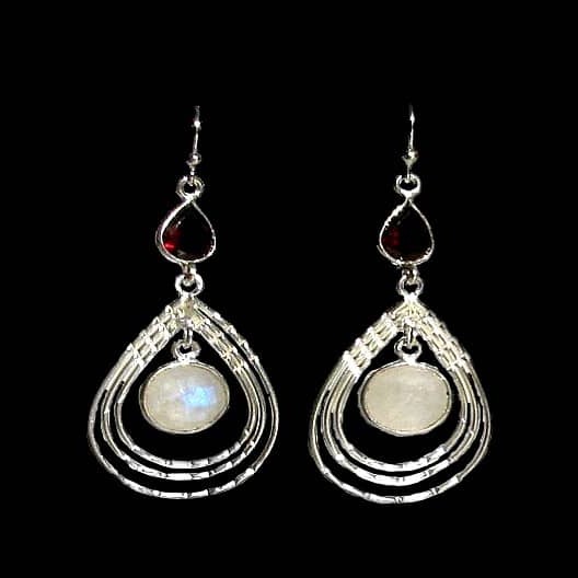 Boucles d'Oreilles indiennes Pierre de Lune - Bijoux Inde
