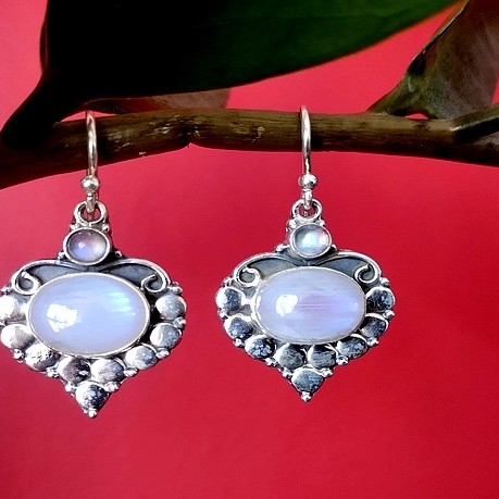 Boucles d'Oreilles indiennes Pierre de Lune - Bijoux Inde