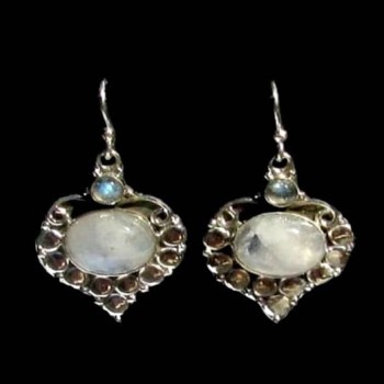 Boucles d'Oreilles indiennes Pierre de Lune - Bijoux Inde