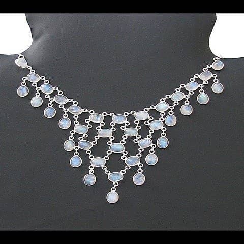 Collier indien argent et Pierre de Lune - Bijoux indiens