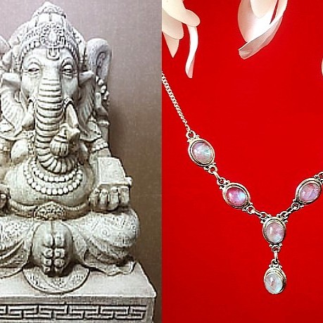 Collier indien argent et Pierre de Lune - Bijoux indiens