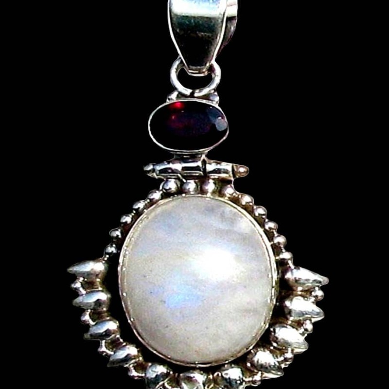 Pendentif indien argent et Pierre de Lune - Bijoux indiens