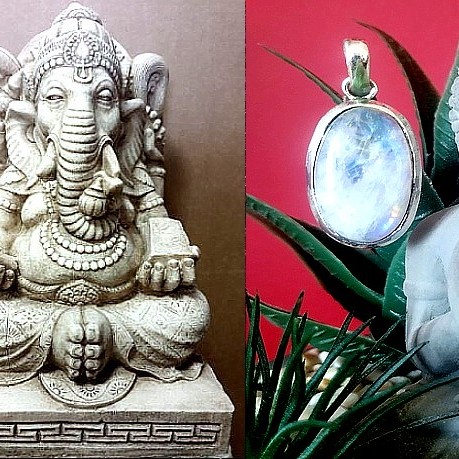 Pendentif indien argent et Pierre de Lune - Bijoux indiens