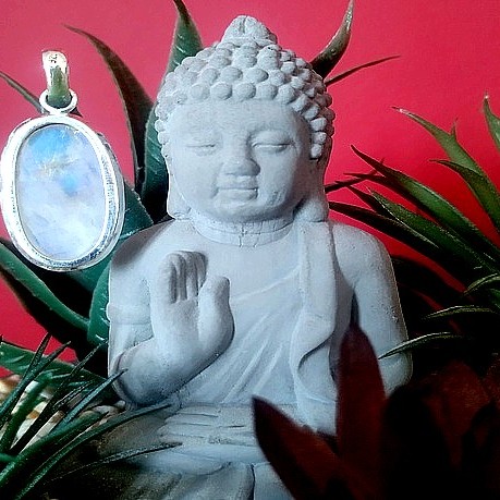 Pendentif indien argent et Pierre de Lune - Bijoux indiens