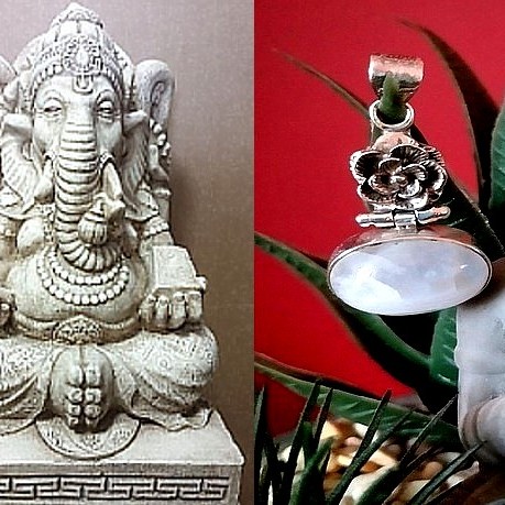 Pendentif indien argent et Pierre de Lune - Bijoux indiens