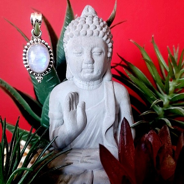 Pendentif indien argent et Pierre de Lune - Bijoux indiens