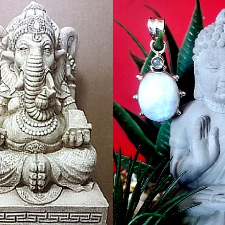 Pendentif indien argent et Pierre de Lune - Bijoux indiens