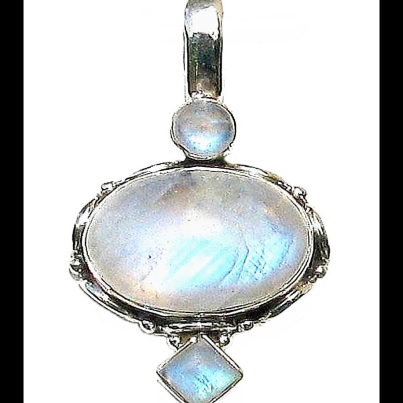 Pendentif indien argent et Pierre de Lune - Bijoux indiens