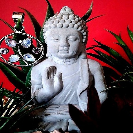 Pendentif indien argent et Pierre de Lune - Bijoux indiens