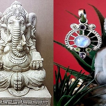 Pendentif indien argent et Pierre de Lune - Bijoux indiens