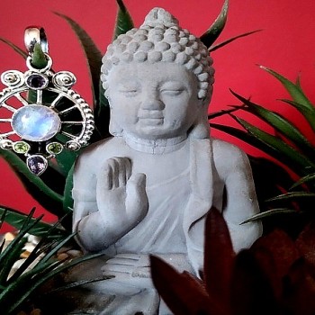 Pendentif indien argent et Pierre de Lune - Bijoux indiens