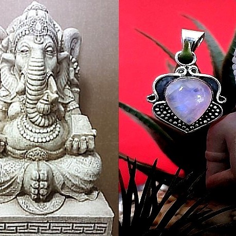 Pendentif indien argent et Pierre de Lune - Bijoux indiens