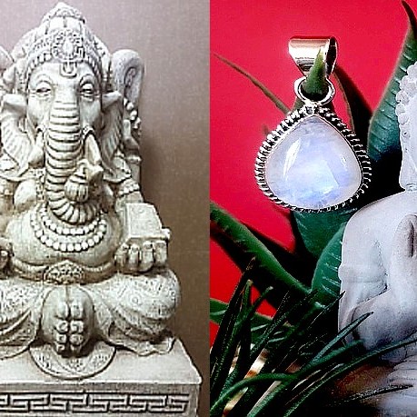 Pendentif indien argent et Pierre de Lune - Bijoux indiens