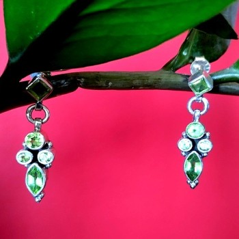 Boucles d'Oreilles indiennes argent et Péridot - Bijoux Inde