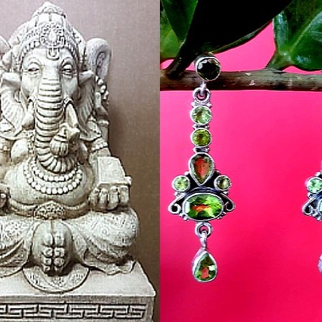 Boucles d'Oreilles indiennes argent et Péridot - Bijoux Inde