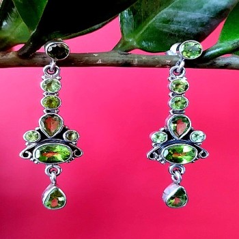 Boucles d'Oreilles indiennes argent et Péridot - Bijoux Inde