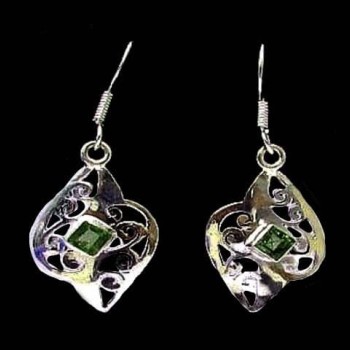 Boucles d'Oreilles indiennes argent et Péridot - Bijoux Inde