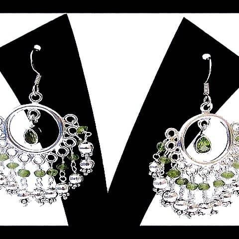 Boucles d'Oreilles indiennes argent et Péridot - Bijoux Inde