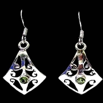 Boucles d'Oreilles indiennes argent et Péridot - Bijoux Inde
