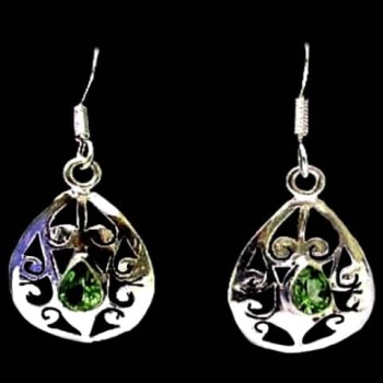 Boucles d'Oreilles indiennes argent et Péridot - Bijoux Inde