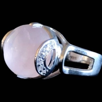 Bijoux indiens - Bague indienne rhodiée Quartz Rose