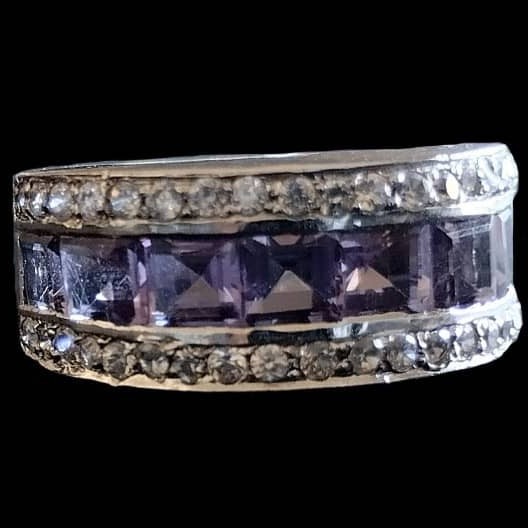 Bague argent rhodié Améthyste naturelle