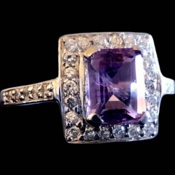 Bague argent rhodié Améthyste naturelle