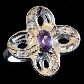 Bague argent rhodié Améthyste naturelle