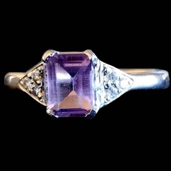 Bague argent rhodié Améthyste naturelle