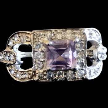 Bague argent rhodié Améthyste naturelle