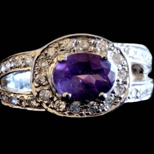 Bague argent rhodié Améthyste naturelle