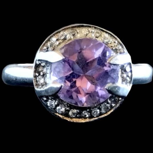 Bague argent rhodié Améthyste naturelle