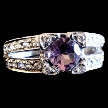 Bague argent rhodié Améthyste naturelle