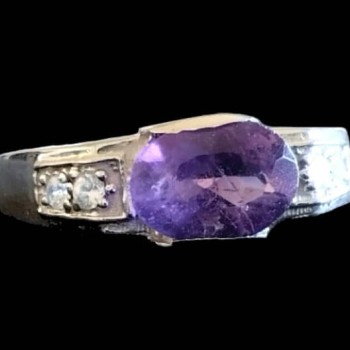 Bague argent rhodié Améthyste naturelle