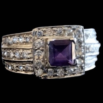 Bague argent rhodié Améthyste naturelle