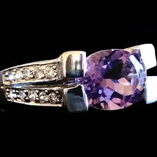 Bague argent rhodié Améthyste naturelle